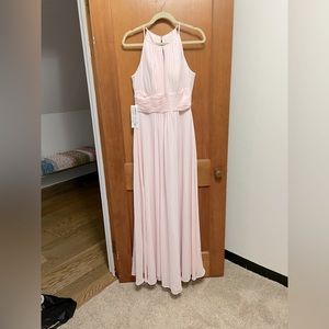 Pink A-Line Ruched Chiffon Floor-Length Dress
